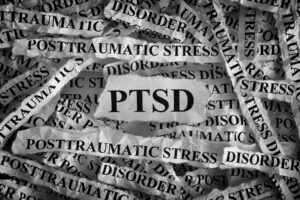 Newspaper clipping graphic that represents the signs of PTSD