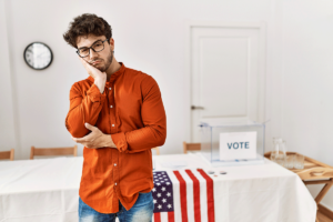 Man looks stressed by election polls as he struggles with election stress