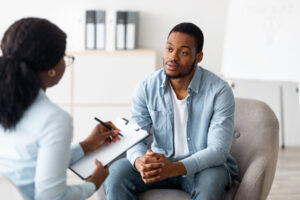 Person with their therapist at a session of mental health counseling in Bothell