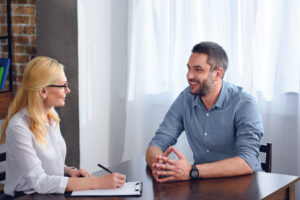 Man talks to his therapist about dialectical behavior therapy