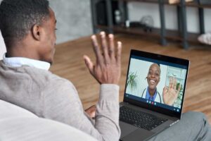 Person seeing a telehealth psychiatrist